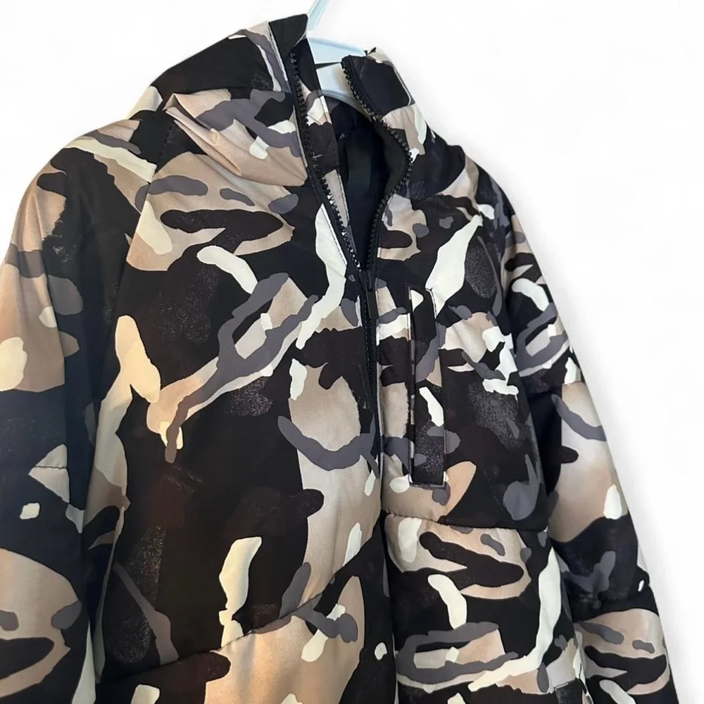 All in Motion XL/14 Black and Gray Camouflage Puffer Jacket Fleece‎ Lined